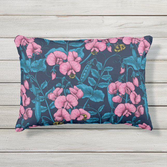 Coussin D'extérieur Pois doux et bourdons, rose et bleu (Devant)