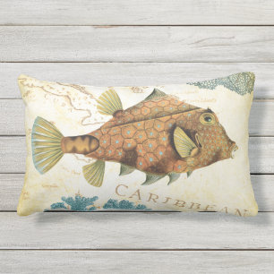 Coussin D'extérieur Poissons et corail jaunes des Caraïbes colorés