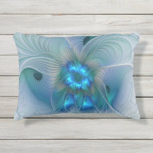 Coussin D'extérieur Position, Abstrait bleu turquoise fractal