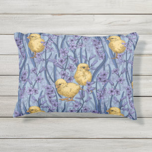 Coussin D'extérieur Poulets et hyacinthes bleu ciel