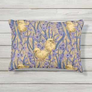 Coussin D'extérieur Poulets et hyacinthes jaunes
