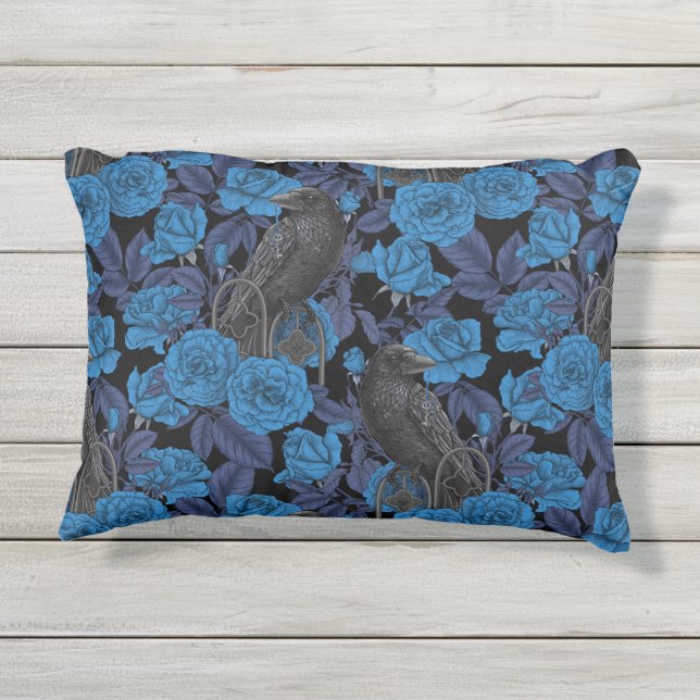 Coussin D'extérieur Ravins et roses bleus (Dos)
