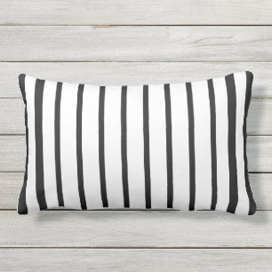 Coussin D'extérieur Rayures blanches de noir solide fait sur commande
