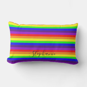 Coussin D'extérieur Rayures de couleur arc-en-ciel Abstrait Monogramme