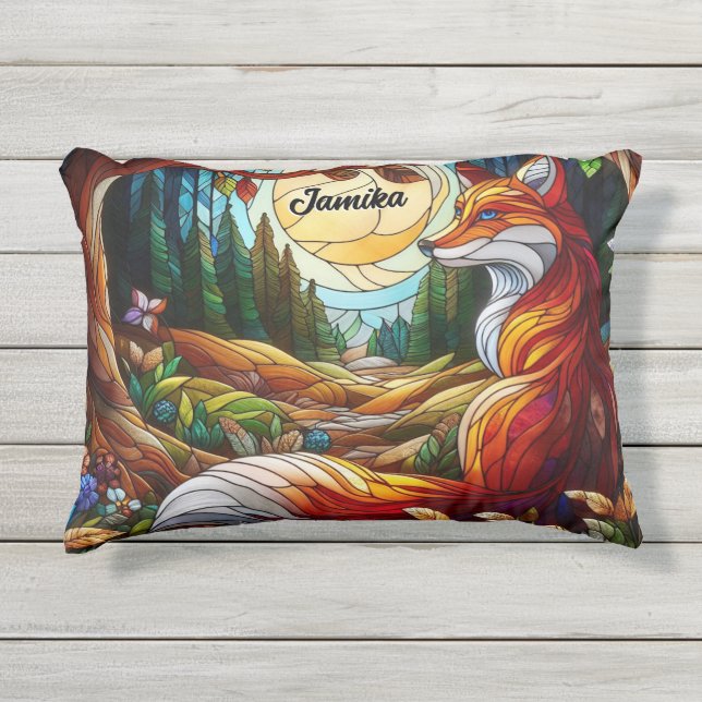 Coussin D'extérieur Renard rouge et soleil et forêt (Devant)