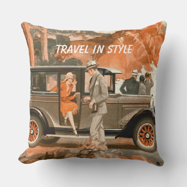 Coussin D'extérieur Rétro voyage par la route de Madame Classical Car (Recto)