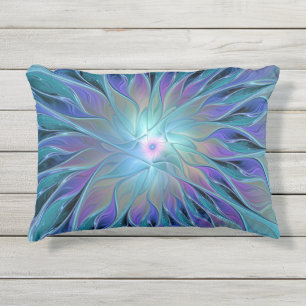 Coussin D'extérieur Rêve de fleur abstraite fractale bleu violet