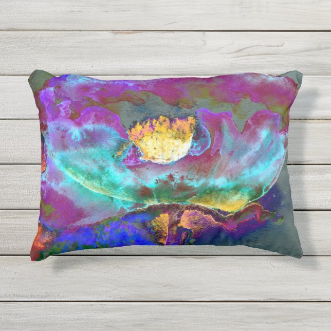 Coussin D'extérieur Romantique élégant violet turquoise peinture de fl (Devant)