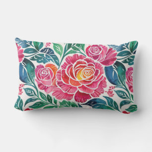 Coussin D'extérieur Roses roses roses vives et fleurs Turquoises