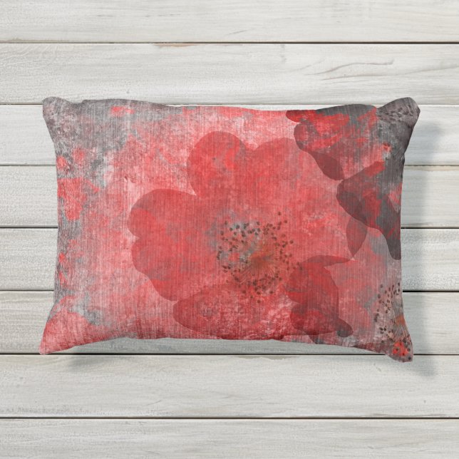 Coussin D'extérieur Rouge gris noir Grunge Digital Graphic Art Design (Dos)