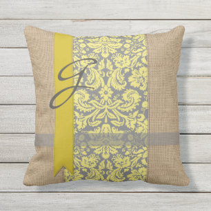 Coussin D'extérieur Ruban gris de damassé de beau jaune naturel de