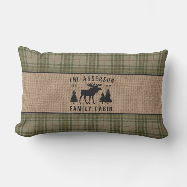 Coussin D'extérieur Russe Cabine de famille Moose Pine Green Plaid Bur (Recto)