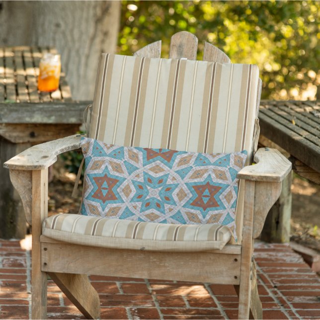 Coussin D'extérieur Rust Terracotta Brown Turquoise Blue Tribal Art (Chaise)