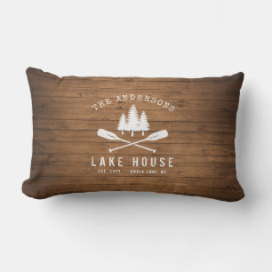 Coussin D'extérieur Rustic Lake House Oars Trees Planche à bois Imprim