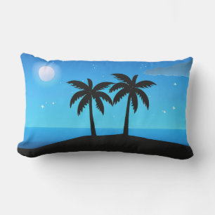 Coussin D'extérieur Silhouette de l'île tropicale avec lune et étoiles