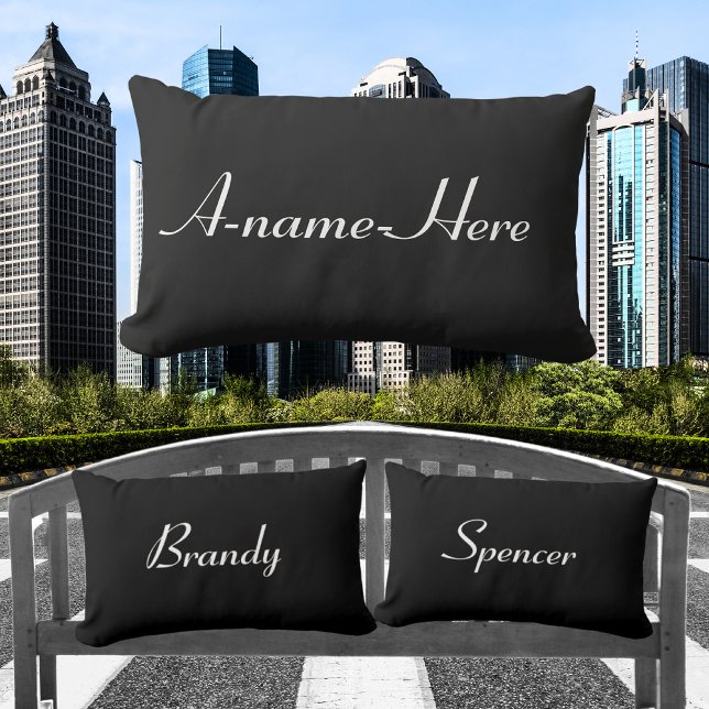 Coussin D'extérieur Solide noir personnalisé avec nom blanc personnali (Créateur téléchargé)