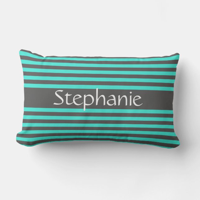 Coussin D'extérieur Style Gris Turquoise Gris Gris Blanc Nom personnal (Recto)