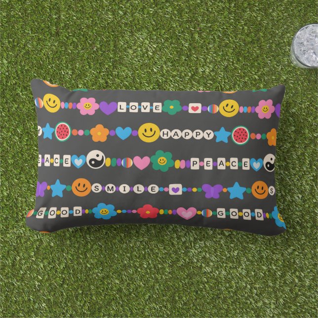Coussin D'extérieur Super Good Vibes Love Smile Perles rétro (Herbe)