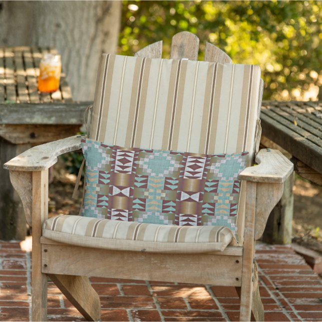 Coussin D'extérieur Taupe Beige Brown Aqua Turquoise Blue Tribal Art (Chaise)