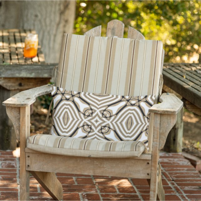 Coussin D'extérieur Taupe neutre Beige Brown Noir Blanc Tribal Art (Chaise)