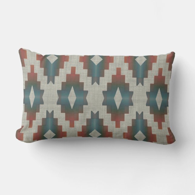 Coussin D'extérieur Terracotta Rouge TaupeBrown Turquoise bleu Tribal  (Recto)