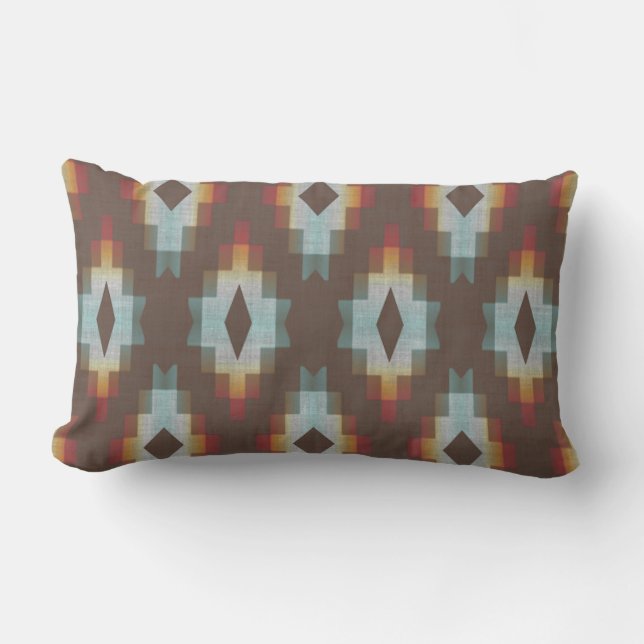 Coussin D'extérieur Terre cuite Brown foncée Rouge bleu gris Art triba (Recto)