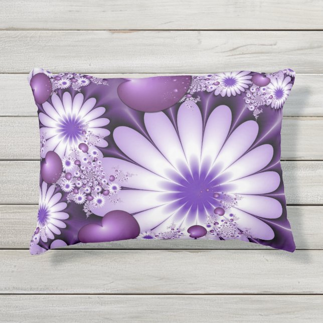 Coussin D'extérieur Tomber dans l'amour Fleurs Abstraites et Coeurs Fr (Devant)