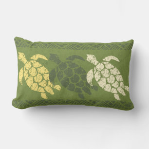 Coussin D'extérieur Tortue de mer Honu Hawaïen Batik réversible - Oliv