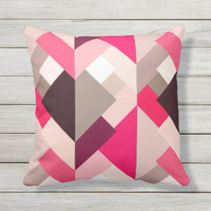 Coussin D'extérieur Triangles abstraites modernes, rose fuchsia et