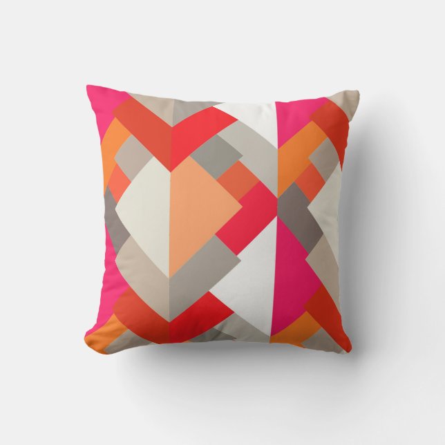 Coussin D'extérieur Triangles Abstraits modernes, Orange, Fuchsia et G (Recto)