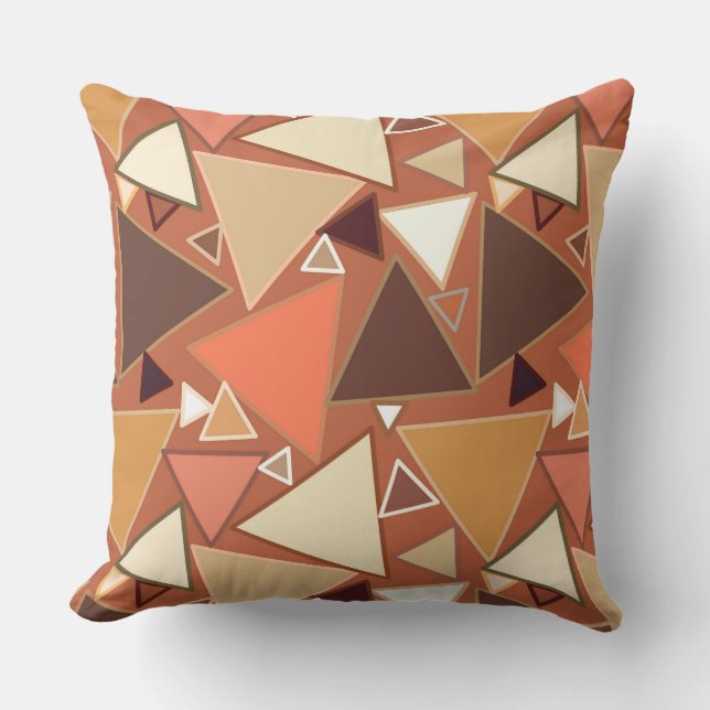 Coussin D'extérieur Triangles modernes du milieu du siècle, Tan, Brown (Recto)