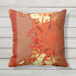 Coussin D'extérieur Vert blanc rouge de mamans florales japonaises