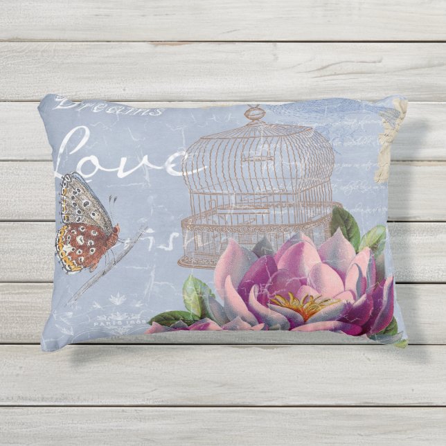 Coussin D'extérieur Victorian Love Thoughts Dreams Butterfly Bird Cage (Devant)