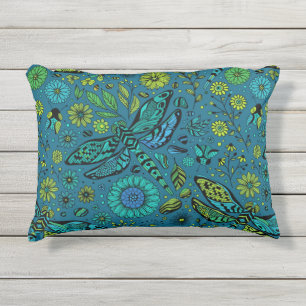 Coussin D'extérieur Voler, pilonner la libellule en bleu