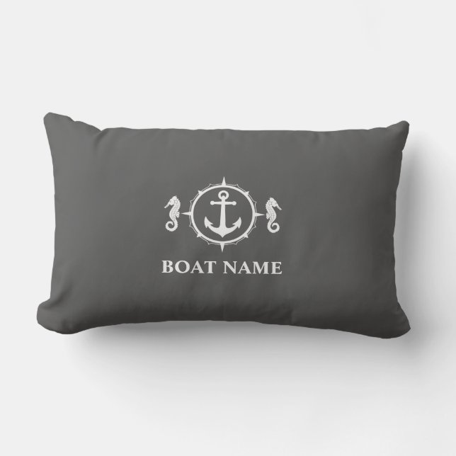 Coussin D'extérieur Votre nom de bateau Seahorse Ancre Grey sh0a (Recto)