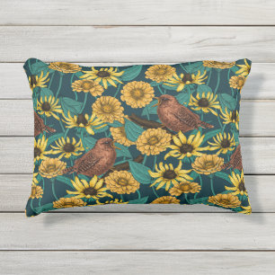 Coussin D'extérieur Wens et fleurs sur bleu foncé