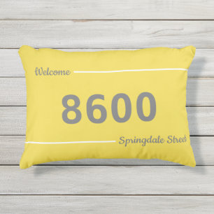 Coussin D'extérieur Yellow, Grey et White House Numéro Adresse municip