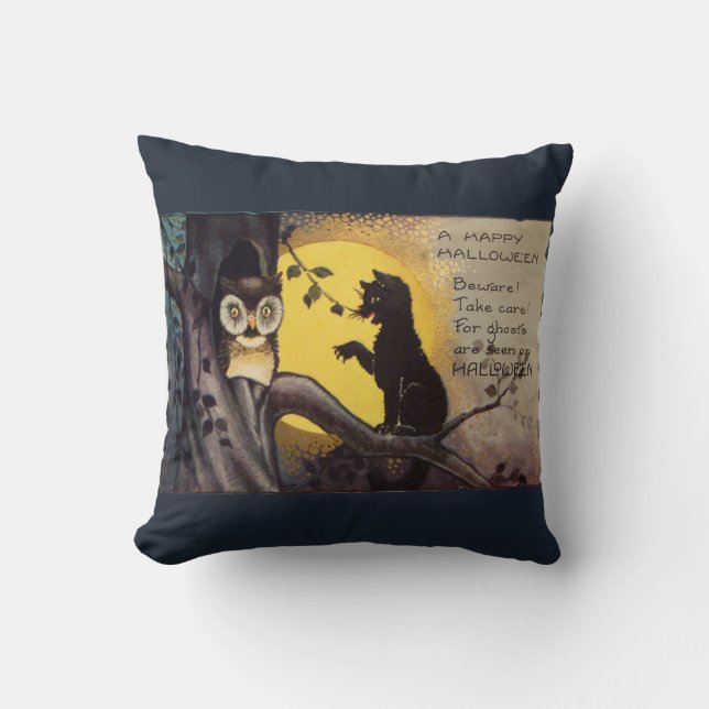 Coussin d'Halloween Vintage de Chat (Recto)