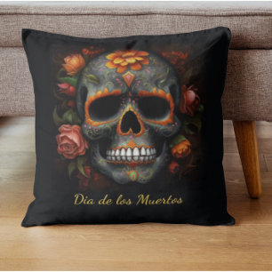 Coussin Dia de los Muertos peint crâne personnalisable