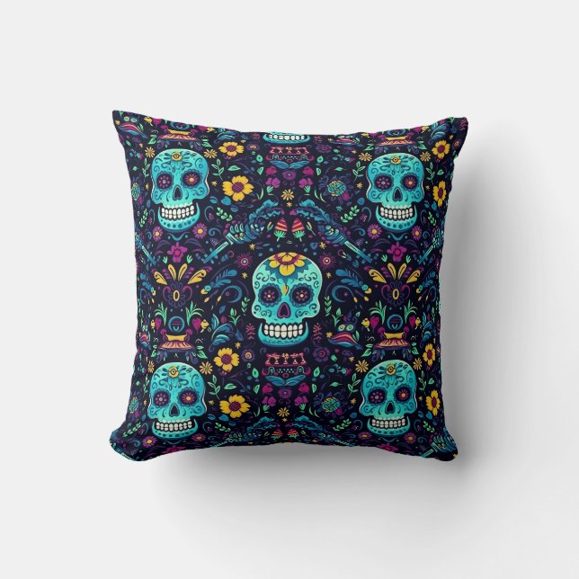 Coussin Día de Muertos Reverie : Turquoise Sugar Skull Spe (Recto)