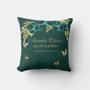 Coussin Diadème Papillon Émeraude Floral Quinceanera