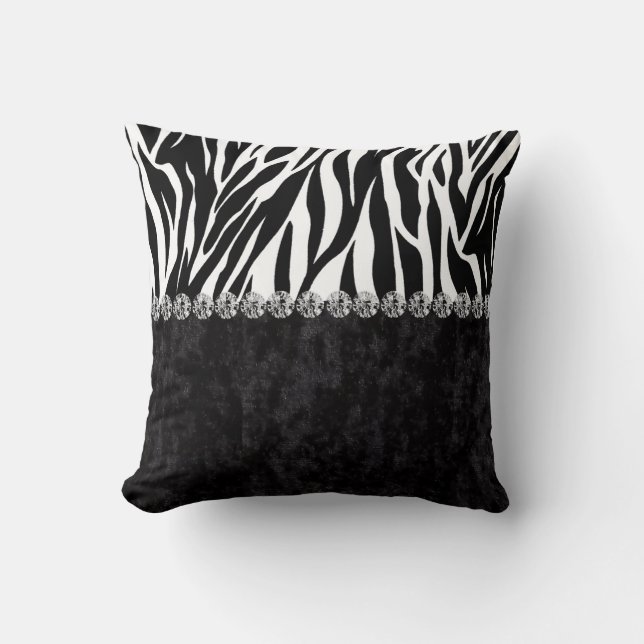 Coussin Diamant de velours de noir d'impression de zèbre (Recto)