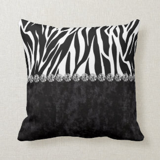 Coussin Diamant de velours de noir d'impression de zèbre