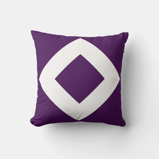 Coussin Diamant Profond Violet, Bordure Blanche Gras (Recto)