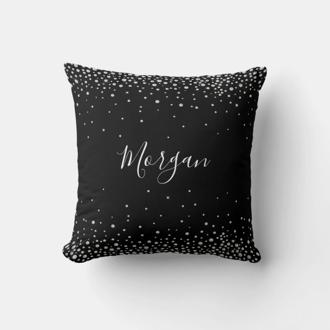 Coussin Diamants blancs, Nom De Script Blanc, Noir Vs 2 (Recto)