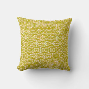 Coussin Diamants damassés médiévaux, or moutarde