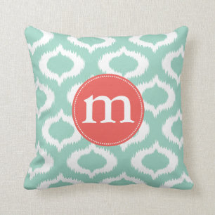 Coussin Diamants modernes d'Ikat de turquoise d'Aqua
