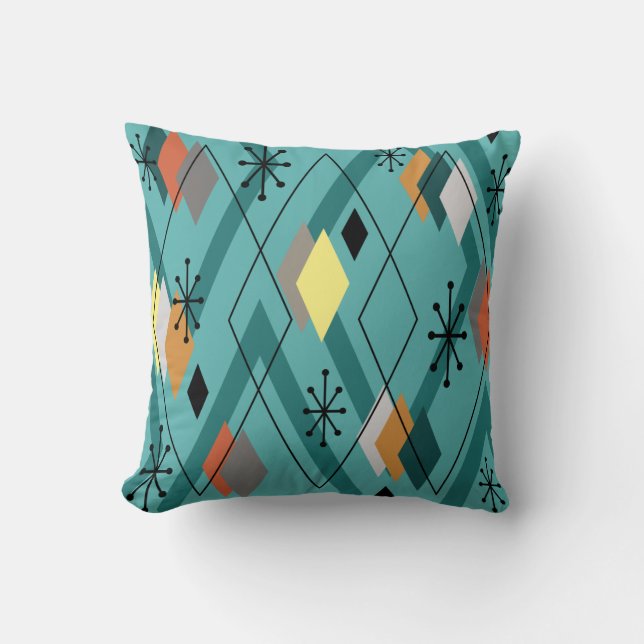 Coussin Diamants modernes du milieu du siècle Turquoise (Recto)