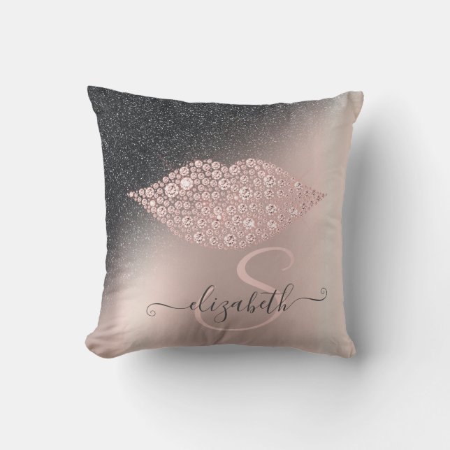 Coussin Diamonds Lips Parties scintillant Ombre Rose Gold (Recto)