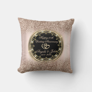 Coussin DiamondsCoeurs Rose Parties scintillant d'or 50e a